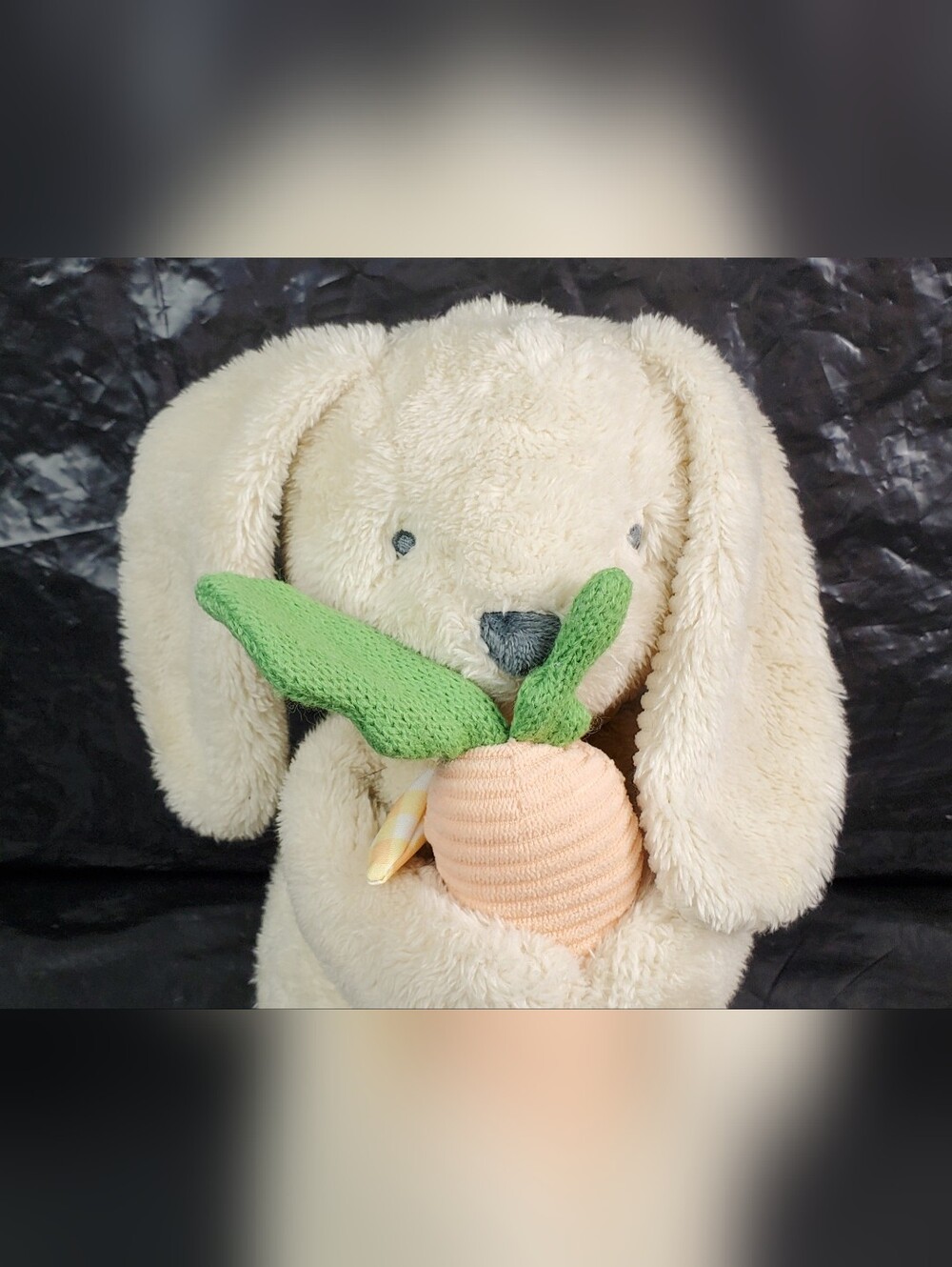 Cloud Island Cream Bunny w/ Carrot Rattle Stuffed Animal Plush Sewn Eyes - GUC